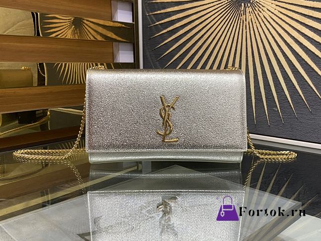 Fortok Saint Laurent YSL Kate Tassel Chain Wallet Silver 24x14.5x5.5cm - 1