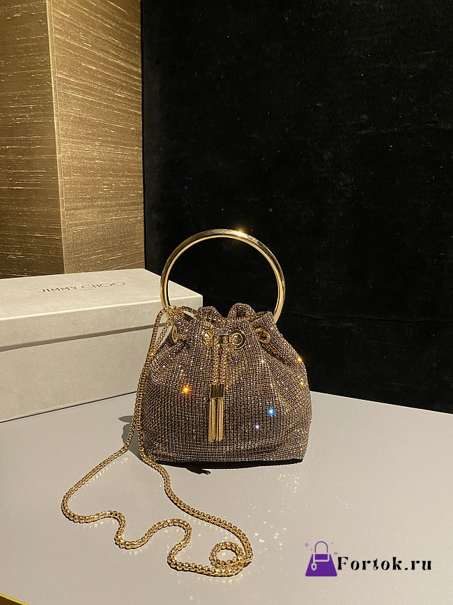 Fortok Micro Bon Bon Champagne Crystal Mesh Mini Bag Gold 16 x 16 x 9cm - 1