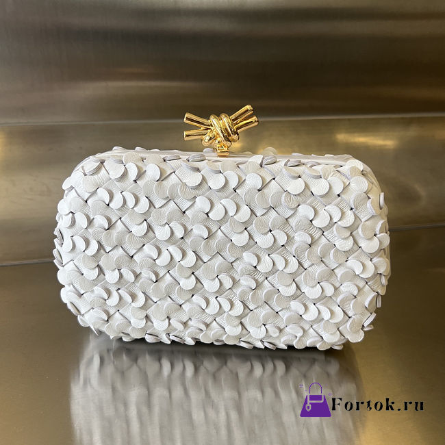 Fortok Bottega Veneta White Metallic Knot Leather Clutch Bag 19x11.5x5cm - 1