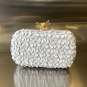 Fortok Bottega Veneta White Metallic Knot Leather Clutch Bag 19x11.5x5cm
