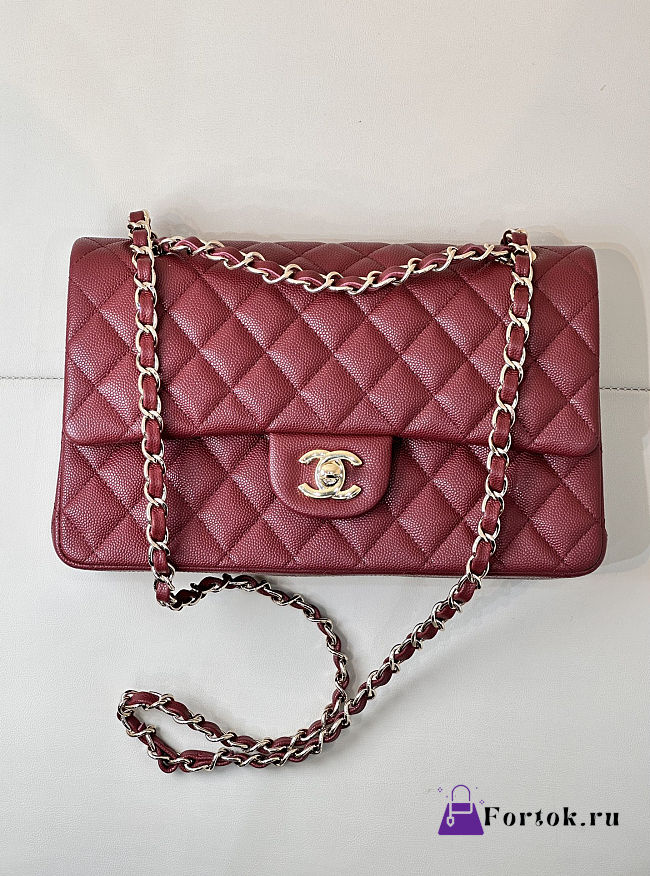 Fortok Chanel Flap Bag Caviar Burgundy Medium 25.5cm x 15.5cm x 6.5cm - 1