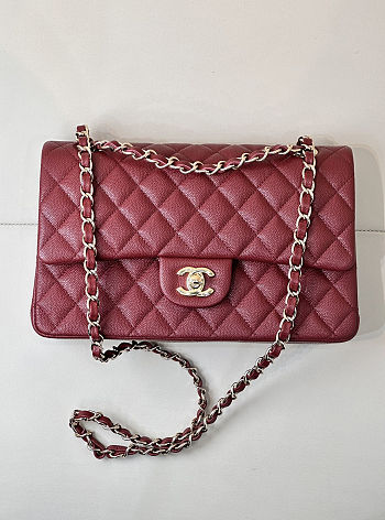 Fortok Chanel Flap Bag Caviar Burgundy Medium 25.5cm x 15.5cm x 6.5cm