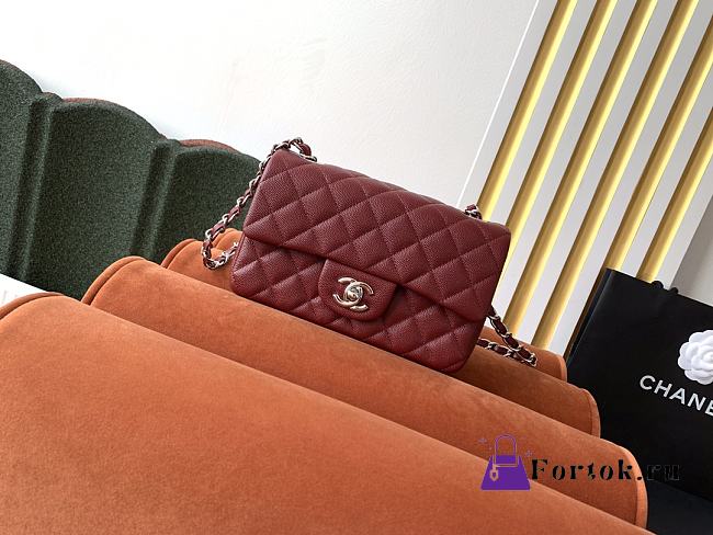 Fortok Chanel Flap Bag Caviar Burgundy 20x12x6.5cm - 1