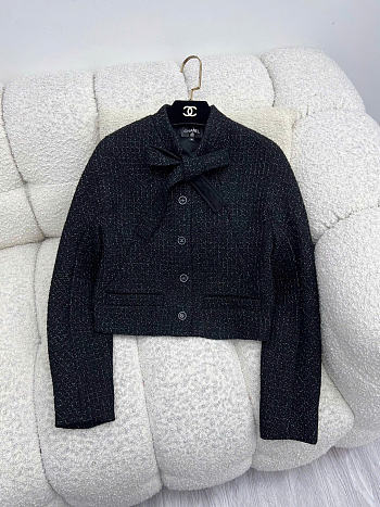 Fortok Chanel Bow Black Tweed Jacket