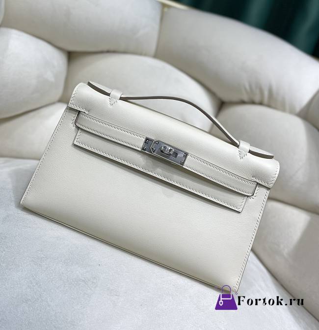 Fortok Hermes Kelly 22 Swift Leather In White 22cm - 1