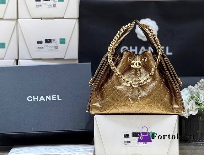 Fortok Chanel 25 Bag Brow Gold 30*26*14cm - 1