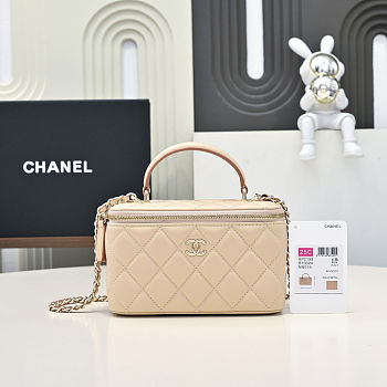 Fortok Chanel Vanity Case Bag With Chain in Beige 16×10×8cm