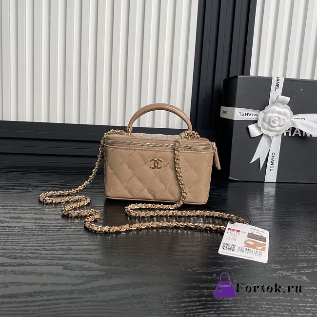 Fortok Chanel Vanity Case Bag in patent leather Brown 17cm  - 1