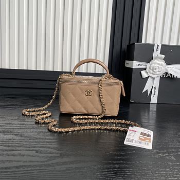 Fortok Chanel Vanity Case Bag in patent leather Brown 17cm 