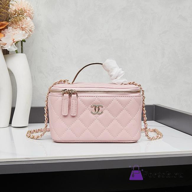 Fortok Chanel Vanity Case Bag Top Handle Pink 18x11x8cm - 1