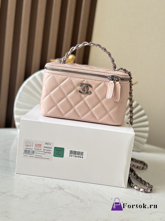 Fortok Chanel Vanity Case Bag Chain Handle Pink 17X9.5X8cm - 1
