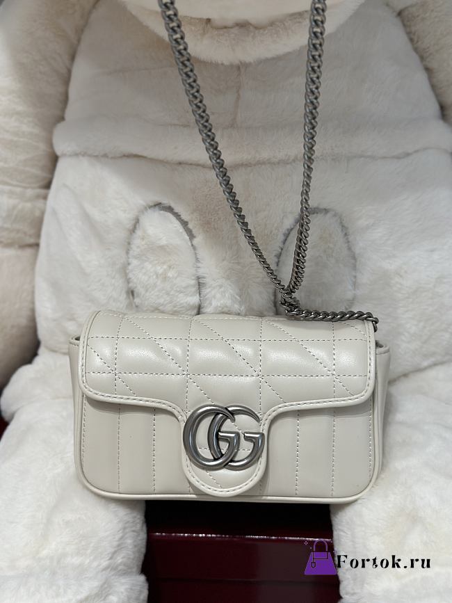 Fortok Gucci Marmont White Silver Hardware 16.5x9.5x4.5cm  - 1