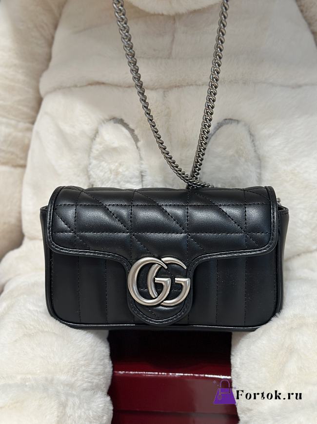 Fortok Gucci Marmont Black Silver Hardware 16.5x9.5x4.5cm - 1