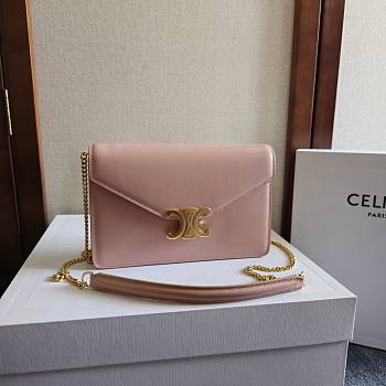 Fortok Celine Wallet On Chain Margo In Shiny Calfskin Pink 19.5×4.5×12.5cm