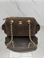 Fortok Chanel Boston bag In Dark Brown Suede 15.5*24*11.5cm - 1