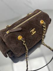 Fortok Chanel Boston bag In Dark Brown Suede 15.5*24*11.5cm - 6