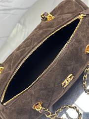 Fortok Chanel Boston bag In Dark Brown Suede 15.5*24*11.5cm - 5