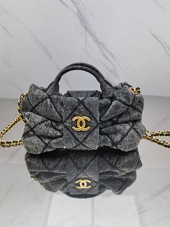 Fortok Chanel Maxi Bow Bag Washed Denim & Gold-Tone Metal Black 18*26*5*cm