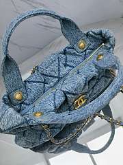 Fortok Chanel Maxi Bow Bag Washed Denim & Gold-Tone Metal Blue 29*38*5cm  - 3