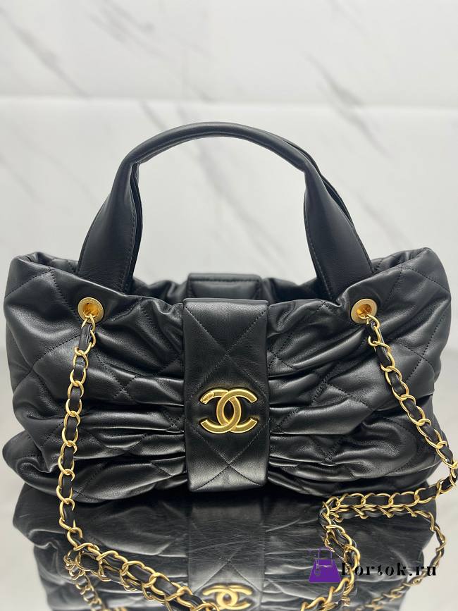 Fortok Chanel Maxi Bow Bag Leather Black 29*38*5cm  - 1
