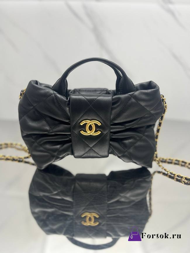 Fortok Chanel Maxi Bow Bag Leather Black 18*26*5*cm - 1