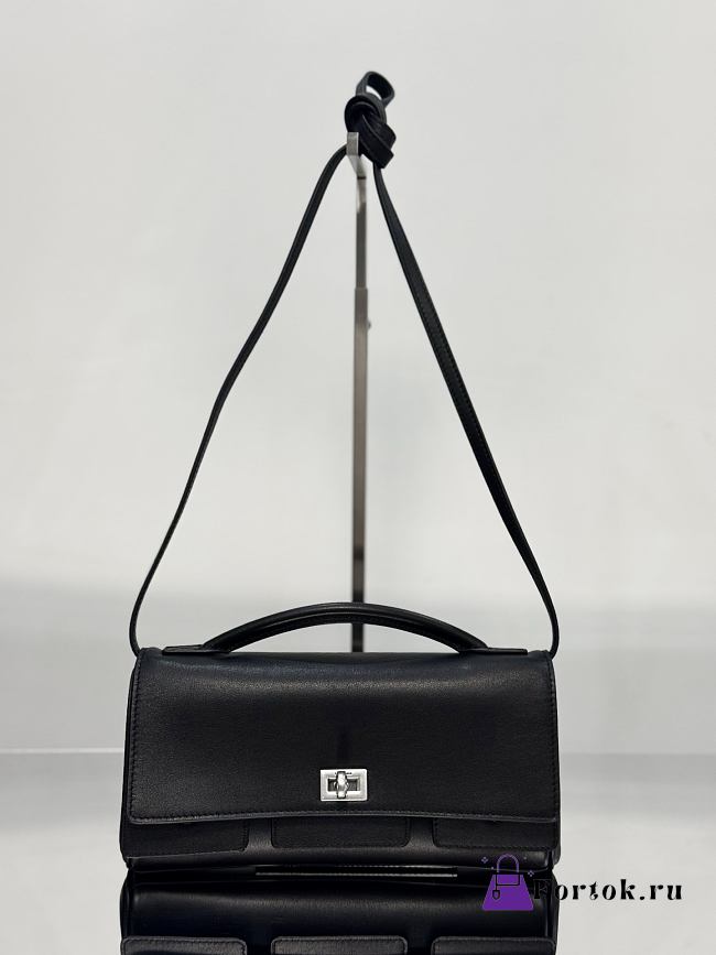 Fortok Balenciaga Bel Air Small Clutch On Strap Black With Silver Hardware 26.9 x 13.9 x 5.3cm - 1