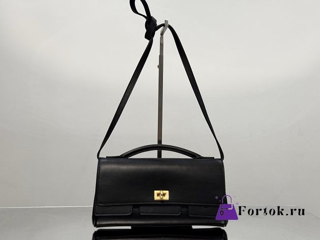 Fortok Balenciaga Bel Air Small Clutch On Strap Black With Gold Hardware 26.9 x 13.9 x 5.3cm - 1
