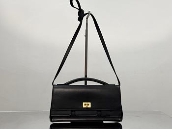 Fortok Balenciaga Bel Air Small Clutch On Strap Black With Gold Hardware 26.9 x 13.9 x 5.3cm