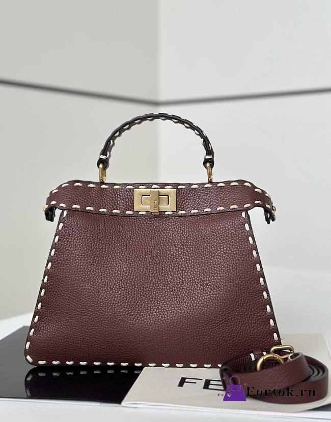 Fortok Fendi Peekaboo bag with Selleria stitching Burgundy 27×11×20cm - 1