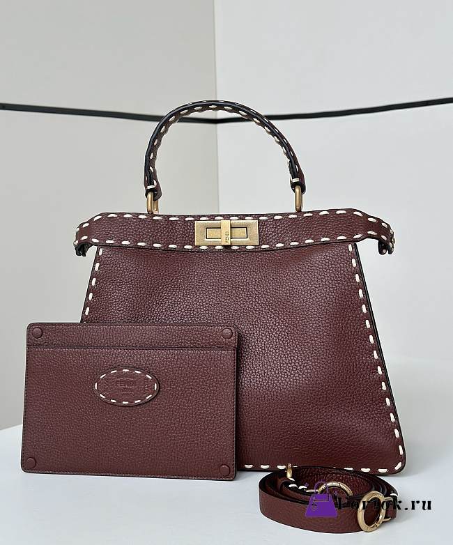 Fortok Fendi Peekaboo bag with Selleria stitching Burgundy 33×12×25cm - 1