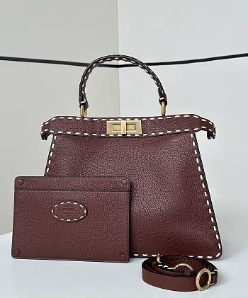 Fortok Fendi Peekaboo bag with Selleria stitching Burgundy 33×12×25cm
