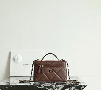 Fortok Chanel Vanity Case With Chain Top Handle Brown Caviar 19.5×17×5cm