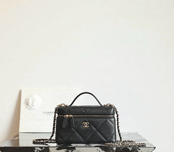 Fortok Chanel Vanity Case With Chain Top Handle Black Caviar 19.5×17×5cm