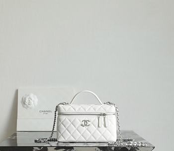 Fortok Chanel Vanity Case With Chain Top Handle White Caviar 19.5×17×5cm