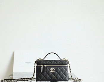 Fortok Chanel Vanity Case With Chain Top Handle CC Black Caviar 19.5×17×5cm