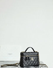 Fortok Chanel Vanity Case With Chain Top Handle CC Black Caviar 19.5×17×5cm - 3