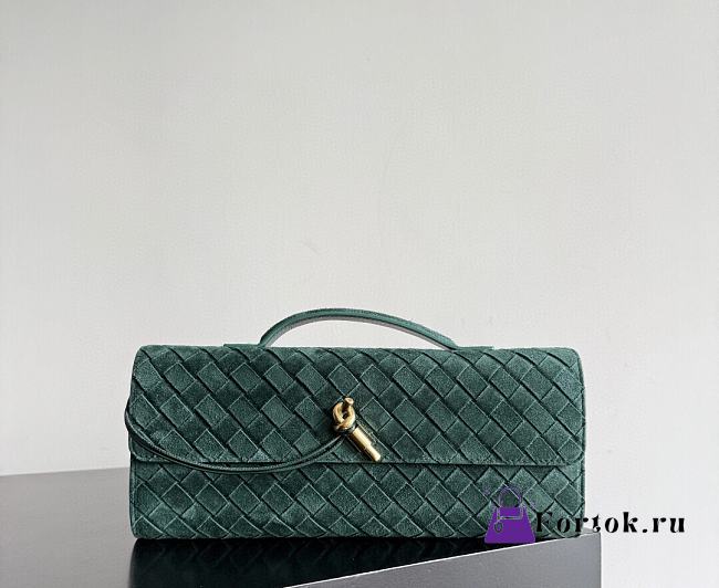 Fortok Bottega Veneta Andiamo clutch in green intrecciato suede lambskin 31*13*3cm - 1