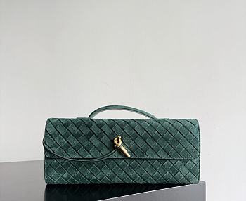 Fortok Bottega Veneta Andiamo clutch in green intrecciato suede lambskin 31*13*3cm