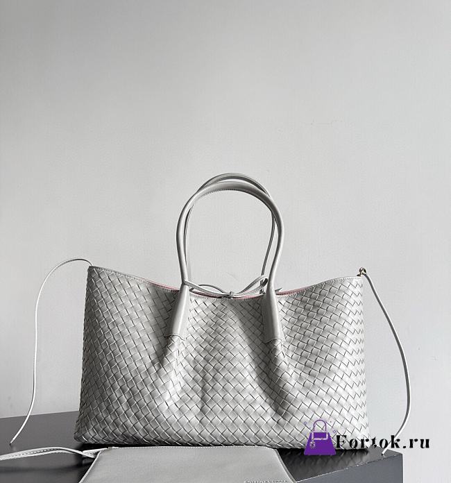 Fortok Bottega Veneta Pinacoteca Intrecciato leather tote bag Grey/Pink Mini 24*15*12cm - 1