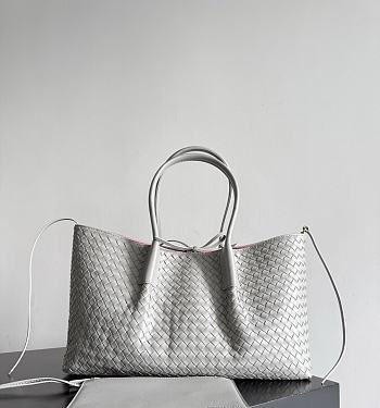 Fortok Bottega Veneta Pinacoteca Intrecciato leather tote bag Grey/Pink Mini 24*15*12cm