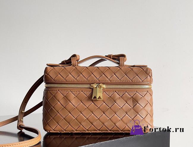 Fortok Bottega Veneta Bang Bang Intrecciato Vanity Bag Brown 22*12.5*5cm - 1
