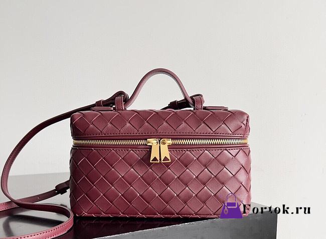 Fortok Bottega Veneta Bang Bang Intrecciato Vanity Bag Burgundy 22*12.5*5cm - 1