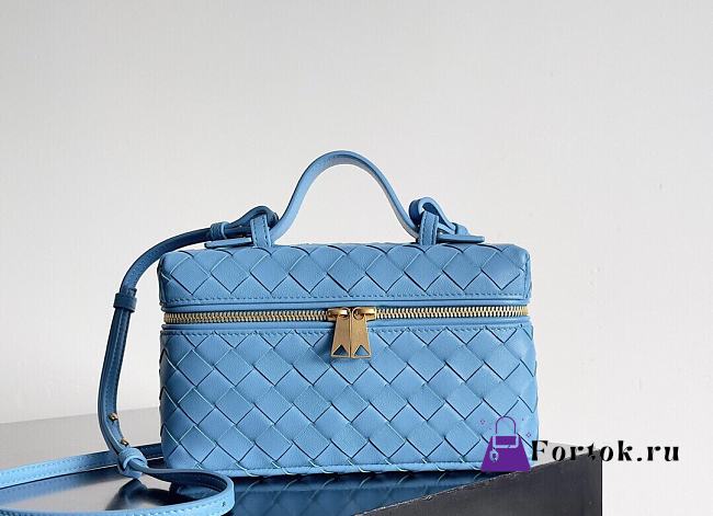 Fortok Bottega Veneta Bang Bang Intrecciato Vanity Bag Blue 22*12.5*5cm - 1