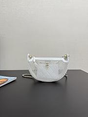 Fortok Chanel Round Clutch with Chain in white mesh and White lambskin leather 15 x 22 x 6cm - 3