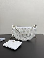 Fortok Chanel Round Clutch with Chain in white mesh and White lambskin leather 15 x 22 x 6cm - 1