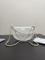Fortok Chanel Round Clutch with Chain in white mesh and White lambskin leather 15 x 22 x 6cm - 2