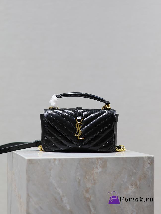 Fortok YSL Saint Laurent Mini College Shiny Leather Black 20×13×3cm - 1