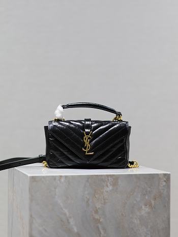 Fortok YSL Saint Laurent Mini College Shiny Leather Black 20×13×3cm