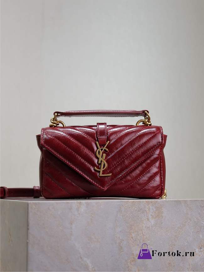 Fortok YSL Saint Laurent Mini College Shiny Leather Red 20×13×3cm - 1