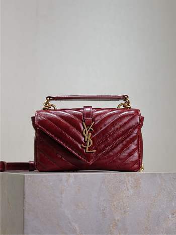 Fortok YSL Saint Laurent Mini College Shiny Leather Red 20×13×3cm